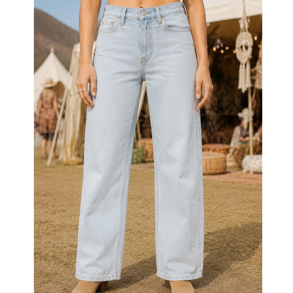 No Boundaries Womens‎ Light Wash High Rise Wide Leg Jeans Elastic Back XS 0-2
